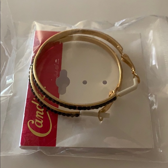 New Black and Gold CZ Candies hoop earrings - Picture 2 of 3